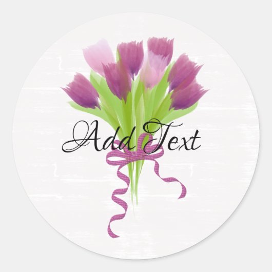 Sticker Rond Jolies Tulipes Roses & Violettes Ajouter du Texte (Devant)