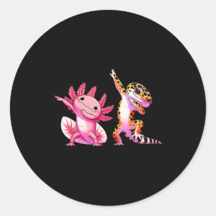 Sticker Rond Jolis amis léopard gecko kawaii faisant le dab axo