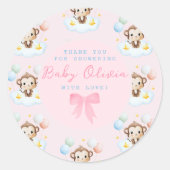Sticker Rond Jolis ballons simples bébé singe rose Merci (Devant)