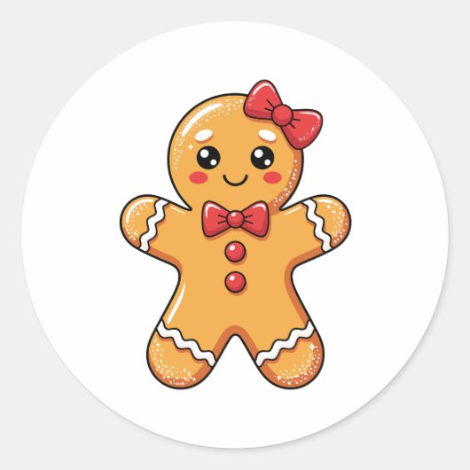 Sticker Rond Jolis Biscuits au Gingembre Ruban Filles Noël (Devant)