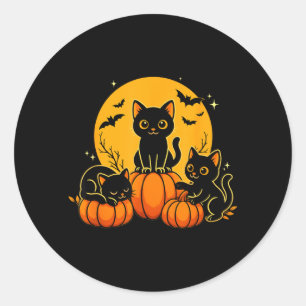 Sticker Rond Jolis chats noirs Citrouille Costume Halloween Hom