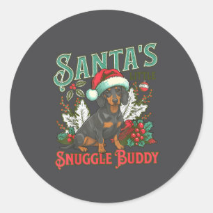 Sticker Rond Jolis chiens dachshund lumières de Noël Santa vaca