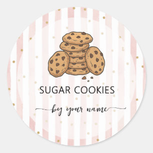 Sticker Rond Jolis cookies au sucre rayures rose Pâtisserie