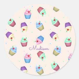 Sticker Rond Jolis Cupcakes Colorés