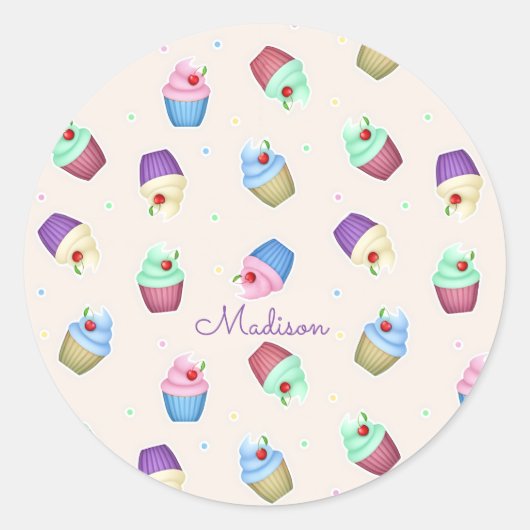Sticker Rond Jolis Cupcakes Colorés (Devant)