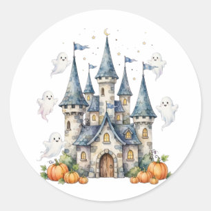 Sticker Rond Jolis fantômes de château d'Halloween Citrouille E