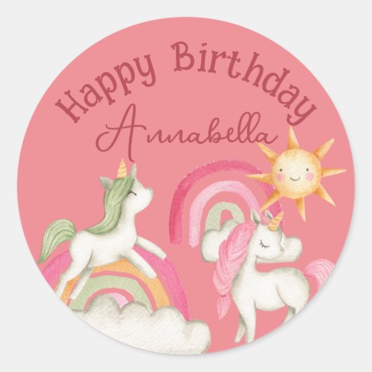 Sticker Rond Jolis licornes sur rose (Devant)