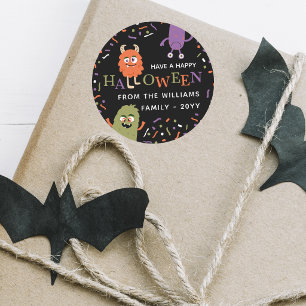 Sticker Rond Jolis monstres Joyeux Halloween