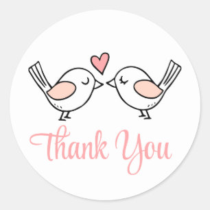 Sticker Rond Jolis Oiseaux de l'Amour Inséparables Rose Mariage