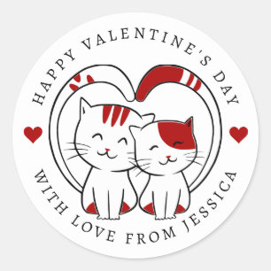 Sticker Rond Jolis Petits Chats Joyeuse Saint-Valentin