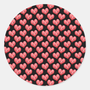 Sticker Rond Jolis petits cœurs rouges sur fond noir
