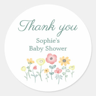 Sticker Rond Jolis remerciements de baby shower avec fleurs aqu