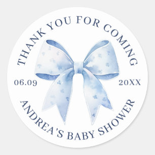 Sticker Rond Jolis remerciements de baby shower avec un nœud bl