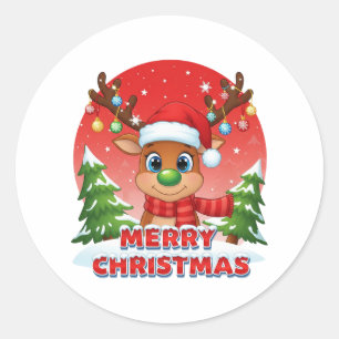 Sticker Rond Jolis rennes de Noël avec ornements de chapeau de 