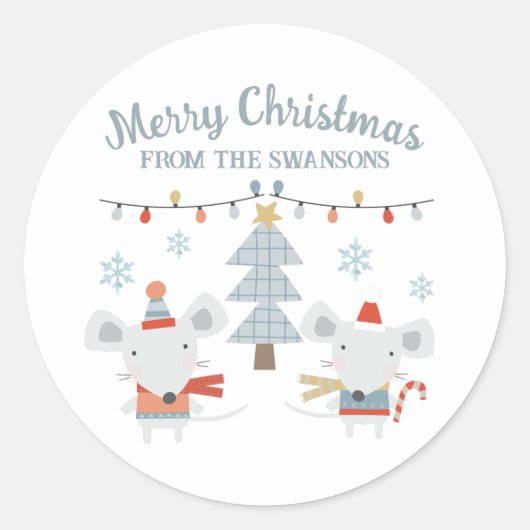 Sticker Rond Jolis souris de Noël et arbre (Devant)