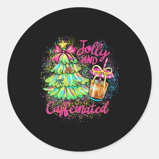 Sticker Rond Jolly And Caffeinated Christmas Tree Coquette Bow (Devant)