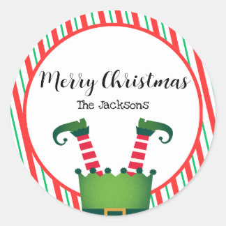 Sticker Rond Jolly Christmas Elf Legs Stripes Holiday