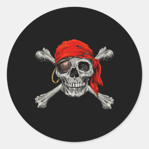 Sticker Rond Jolly roger Pirate Skull Crossbones Halloween Coût