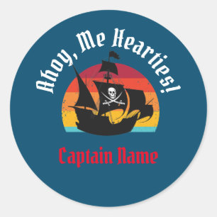 Sticker Rond Jolly roger Ship Sunset, Ahoy, Moi Coeurs !