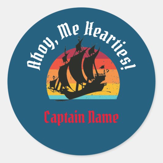 Sticker Rond Jolly roger Ship Sunset, Ahoy, Moi Coeurs ! Class (Devant)