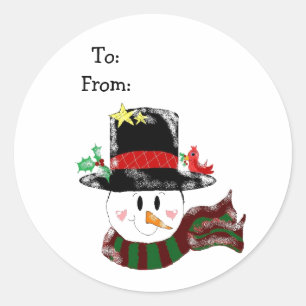 Sticker Rond Jolly Snowman dans un grand Casquette noir