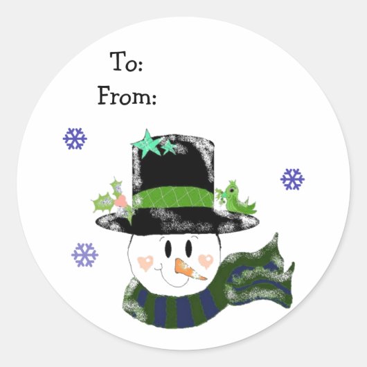 Sticker Rond Jolly Snowman dans un grand Casquette noir (Devant)