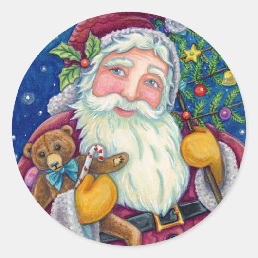 STICKER ROND JOLLY ST NICK & NOUNOURS, VIEUX NOËL MODE (Devant)