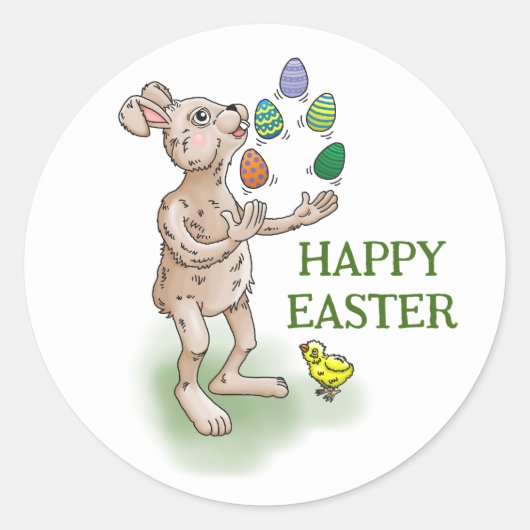 Sticker Rond Jonglage Bunny de Pâques (Devant)