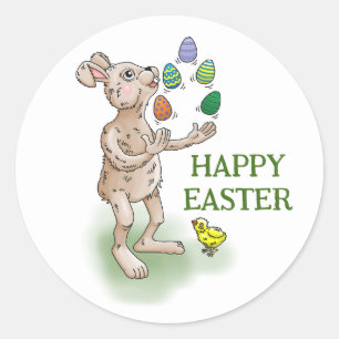 Sticker Rond Jonglage Bunny de Pâques