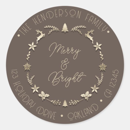 Sticker Rond Jory Bright Adresse de famille Deer Stars Gold Sep (Devant)