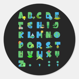 Sticker Rond Jote Alphabet Funny Jour des terres Abc Alphabet E