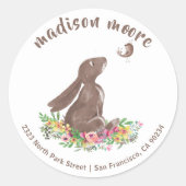 Sticker Rond Jote Lapin Lapin Floral Adresse postale/retour (Devant)