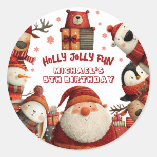 Sticker Rond Jote Père Noël Animaux Noël Fête d'anniversaire po