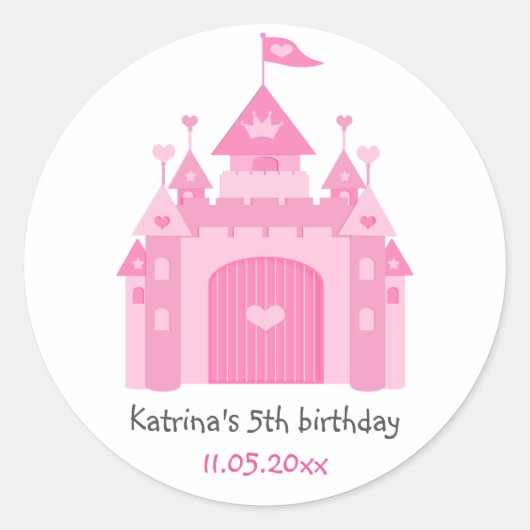 Sticker Rond Jote Pink Castle Princess Anniversaire (Devant)
