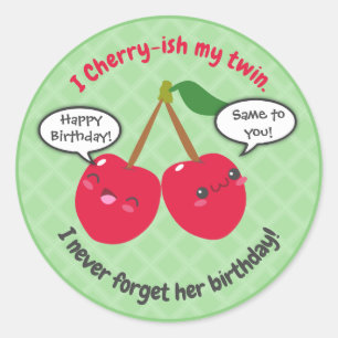 Sticker Rond Jote Red Cherry Kawaii Twins Anniversaire