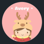 Sticker Rond Jote Reindeer Casquette Girl Kids Christmas Filler<br><div class="desc">Ajoutez des remplissages de Noël personnalisés aux bas de Noël pour enfants ! Ce design mignon va mettre un sourire sur le visage de l'enfant ! Elle est accompagnée d'une petite fille vêtue de vêtements d'hiver de veste rouge et de casquette de rennes! La couleur Arrière - plan peut être...</div>