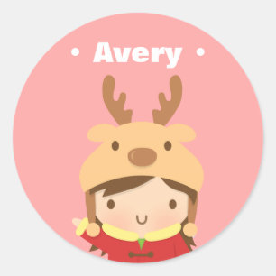 Sticker Rond Jote Reindeer Casquette Girl Kids Christmas Filler