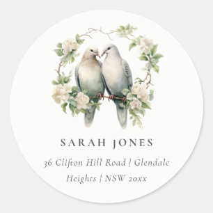 Sticker Rond Jote Romantic Inséparables Botanical Wreath Adress