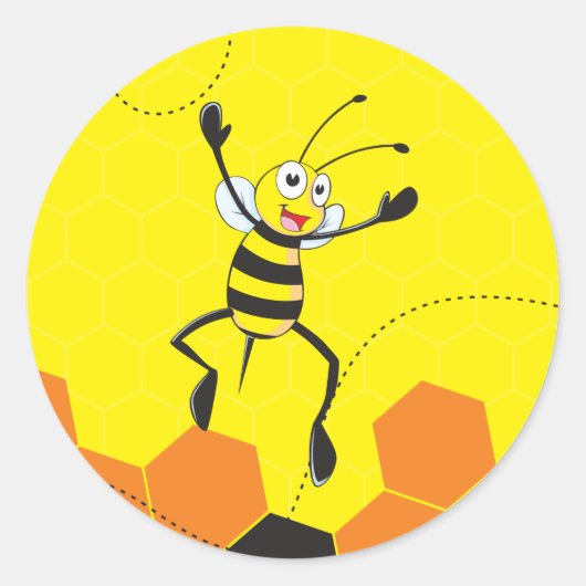 Sticker Rond Jote Yellow Bee Jumping Hurray Hoorah (Devant)