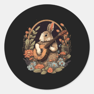 Sticker Rond Jouer Banjo Guitare Musique Rabbit Happy