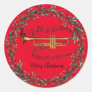 Sticker Rond Jouer cette trompette pour Noël