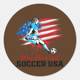 Sticker Rond Jouer comme une fille USA Football Team Drapeau am