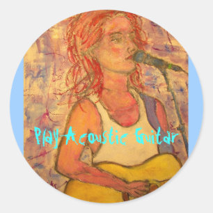 Sticker Rond Jouer Guitare acoustique