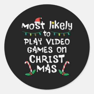 Sticker Rond Jouer jeu vidéo jeu Noël Noël Noël Famille Gamer