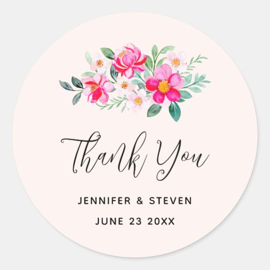 Sticker Rond Jouer Joli Merci de bouquet rose (Devant)