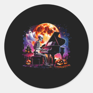 Sticker Rond Jouer Piano Avec Fantôme Déplaisant Halloween Cost