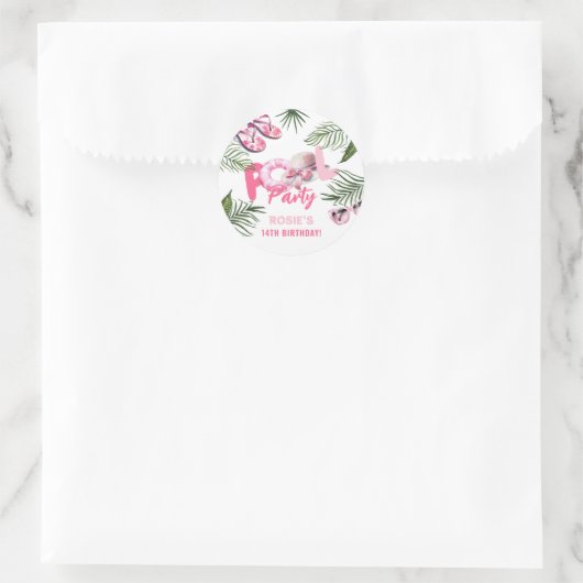 Sticker Rond Jouer Pink Pool Party Fille Anniversaire (Sac)