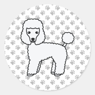 Sticker Rond Jouet blanc Poodle mignon chien de dessin