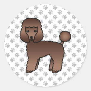 Sticker Rond Jouet Brown Poodle joli Cartoon Chien