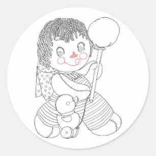 Sticker Rond Jouet de poupée mignonne canard dessin à la main i